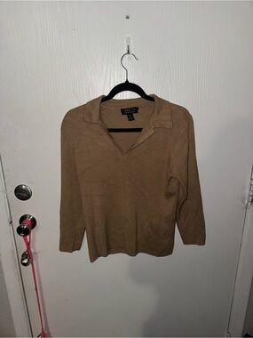 Spenser Jeremy Women’s XL Brown Ribbed Knit Collared V-Neck Sweater Top